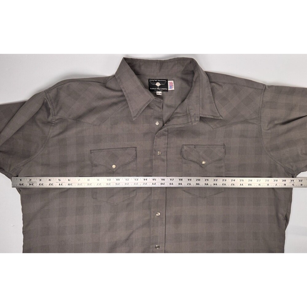 Flying R Ranchwear Shirt 20.5 36 Gray‎ Tonal Plaid Pearl Snap Western Workwear - Picture 9 of 13